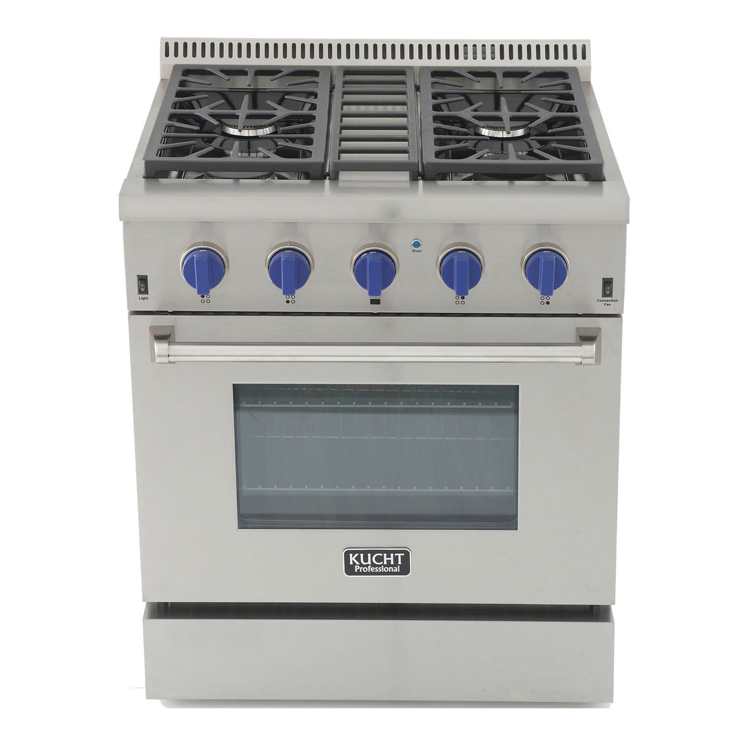 Kucht Professional 30 in. Natural Gas Burner/Electric Oven Range in Stainless Steel with Color Knobs, KRD306F / KRD306/LP