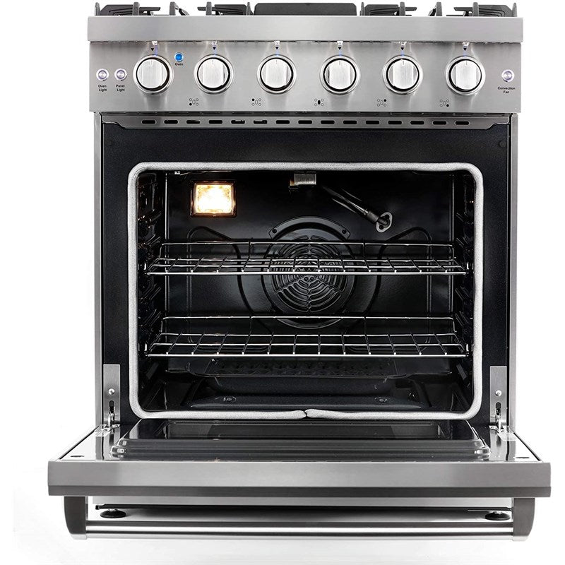 Cosmo 30 in. Slide-In Freestanding Gas Range with 5 Sealed Burners, Cast Iron Grates, 4.5 cu. ft. Capacity Convection Oven in Stainless Steel - COS-EPGR304