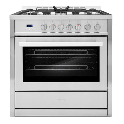 Cosmo 36 in. 3.8 cu. ft. Single Oven Gas Range with 5 Burner Cooktop and Heavy Duty Cast Iron Grates in Stainless Steel - COS-965AGC