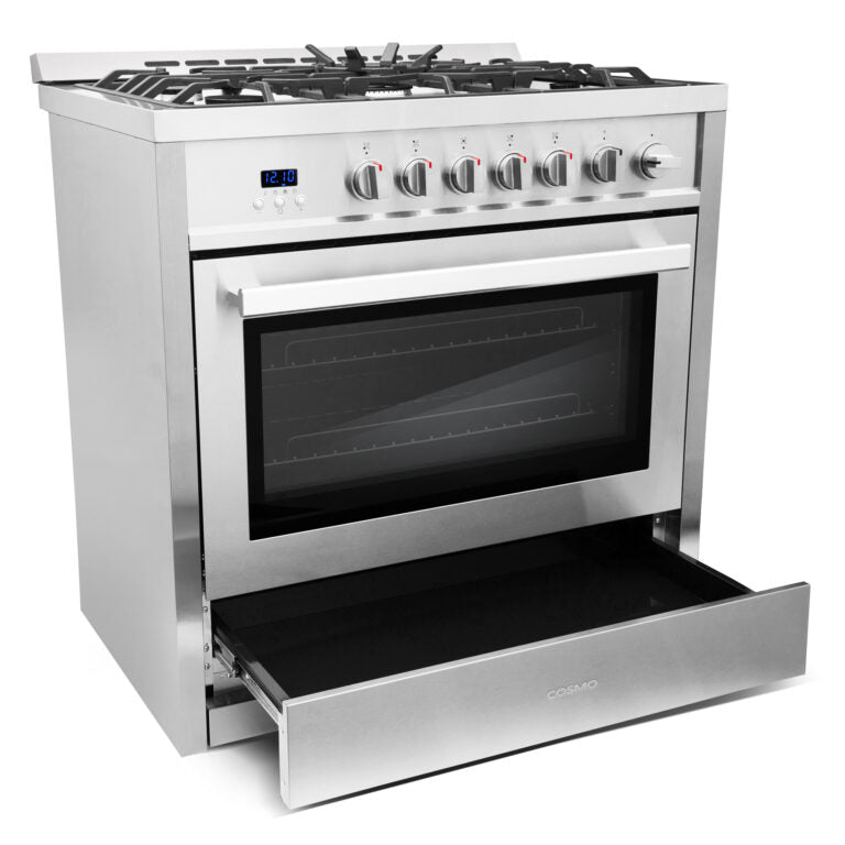 Cosmo 36 in. 3.8 cu. ft. Single Oven Gas Range with 5 Burner Cooktop and Heavy Duty Cast Iron Grates in Stainless Steel - COS-965AGC