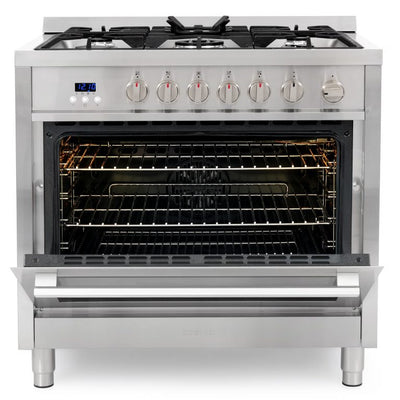 Cosmo 36 in. 3.8 cu. ft. Single Oven Gas Range with 5 Burner Cooktop and Heavy Duty Cast Iron Grates in Stainless Steel - COS-965AGFC