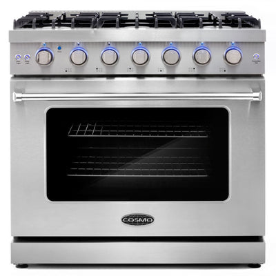 Cosmo 36 in. 6.0 cu. ft. Commercial Gas Range with Convection Oven in Stainless Steel with Storage Drawer - COS-EPGR366