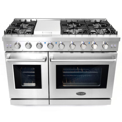 Cosmo 48 in. 6.8 cu. ft. Double Oven Commercial Gas Range with Fan Assist Convection Oven in Stainless Steel Storage Drawer - COS-EPGR486G