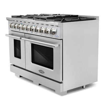 Cosmo Commercial-Style 48 in. 5.5 cu. ft. Double Oven Gas Range with 8 Italian Burners and Heavy Duty Cast Iron Grates in Stainless Steel - COS-GRP486G