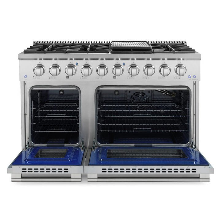 Cosmo Commercial-Style 48 in. 5.5 cu. ft. Double Oven Gas Range with 8 Italian Burners and Heavy Duty Cast Iron Grates in Stainless Steel - COS-GRP486G