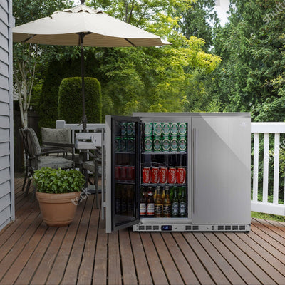 KingsBottle KBU56ASD 36 Inch Outdoor Beverage Refrigerator 2 Door For Home
