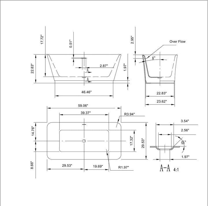 Empava 59 in. Freestanding Soaking Bathtub - EMPV-59FT1511