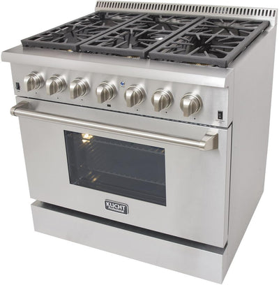 Kucht Professional 36 in. Natural Gas Burner/Electric Oven Range in Stainless Steel with Silver Knobs, KRD366F / KRD366F/LP