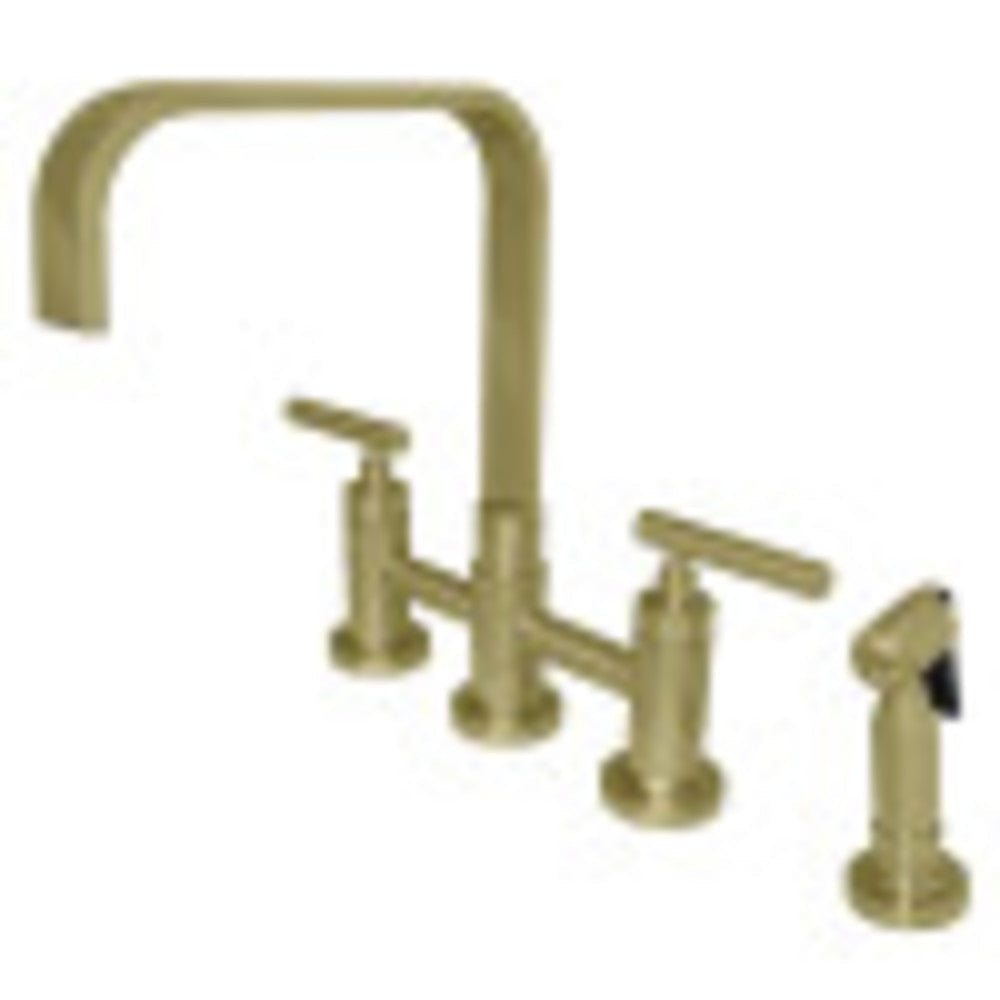 Kingston Brass KS8252CMLBS Manhattan 2-Handle Kitchen Faucet with Brass Side Sprayer, Polished Brass