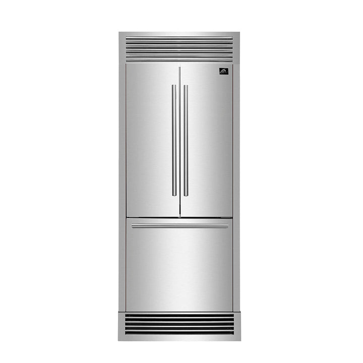 Forno 30 Inch French Door Built-In Refrigerator with 17.5 Cu Ft and Ice Maker in Stainless Steel with 4” Decorative Grill (FFFFD1974-35SG)