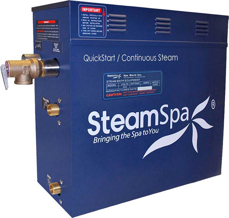 SteamSpa Oasis 9 KW QuickStart Acu-Steam Bath Generator Package with Built-in Auto Drain in Polished Gold