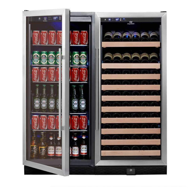 KingsBottle KBU100BW2 56" Upright Wine And Beverage Refrigerator Combo With Glass Door