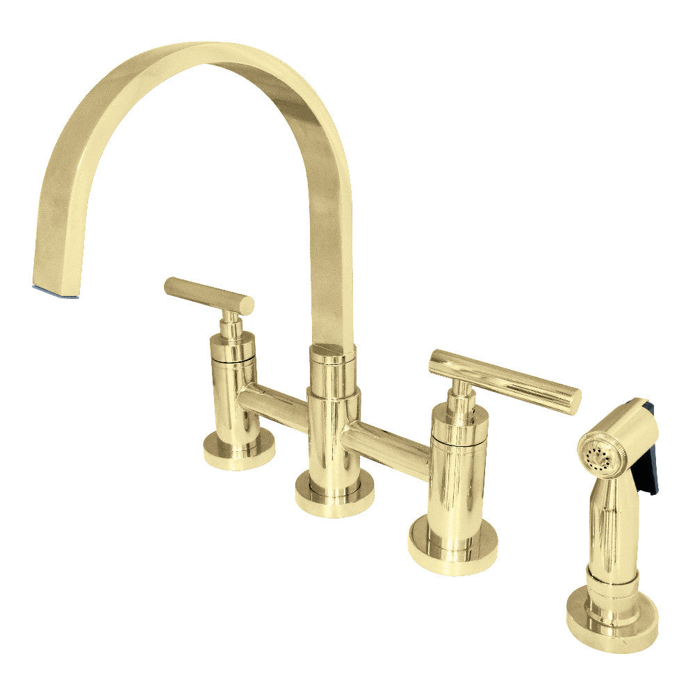 Kingston Brass KS8261CMLBS Manhattan 2-Handle Kitchen Faucet with Brass Side Sprayer, Polished Chrome