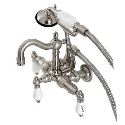 Kingston Brass CA1010T1 Heritage 3-3/8" Tub Wall Mount Clawfoot Tub Faucet with Hand Shower,