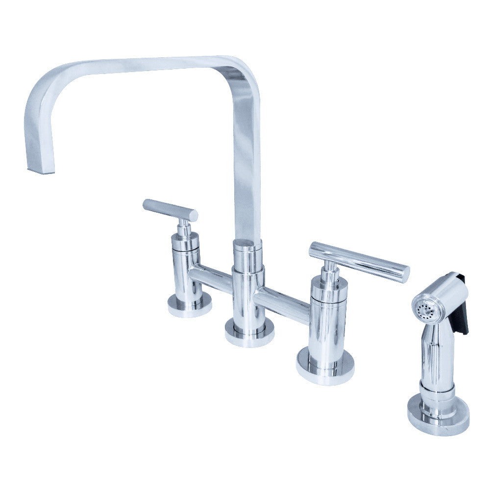 Kingston Brass KS8252CMLBS Manhattan 2-Handle Kitchen Faucet with Brass Side Sprayer, Polished Brass