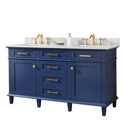 Legion Furniture 60" Blue Finish Double Sink Vanity Cabinet With Carrara White Top WLF2260DB