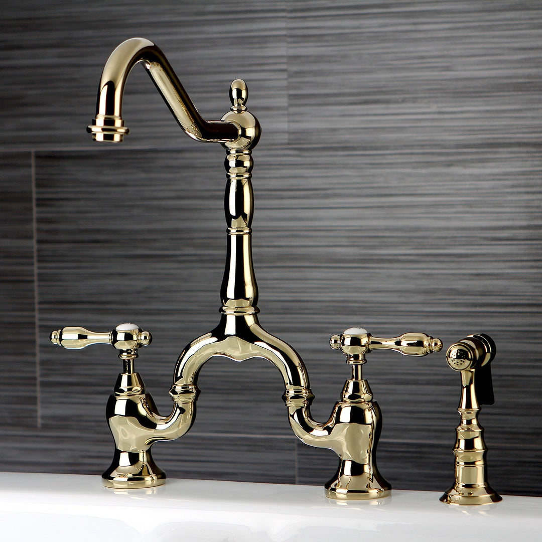 Kingston Brass KS7751TALBS Tudor Bridge Kitchen Faucet with Brass Sprayer