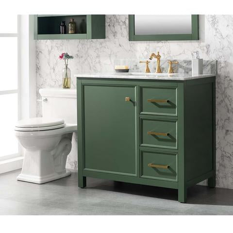 Legion Furniture 36" Vogue Green Finish Sink Vanity Cabinet With Carrara White Top WLF2136-VG