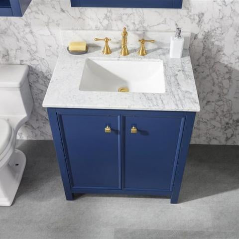 Legion Furniture 30" Blue Finish Sink Vanity Cabinet With Carrara White Top WLF2130-B