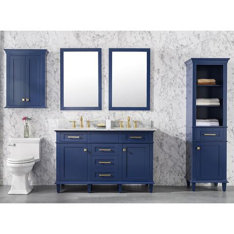 Legion Furniture 54" Blue Finish Double Sink Vanity Cabinet With Carrara White Top WLF2254-B