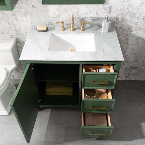 Legion Furniture 36" Vogue Green Finish Sink Vanity Cabinet With Carrara White Top WLF2136-VG