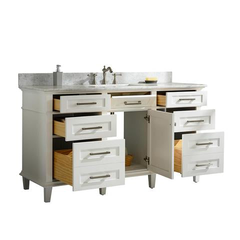Legion Furniture 60" White Finish Single Sink Vanity Cabinet With Carrara White Top WLF2160S-W