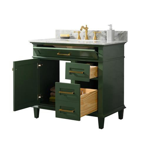 Legion Furniture 36" Vogue Green Finish Sink Vanity Cabinet With Carrara White Top WLF2236-VG