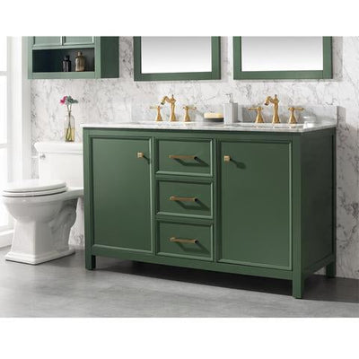 Legion Furniture 54" Vogue Green Finish Double Sink Vanity Cabinet With Carrara White Top WLF2154VG