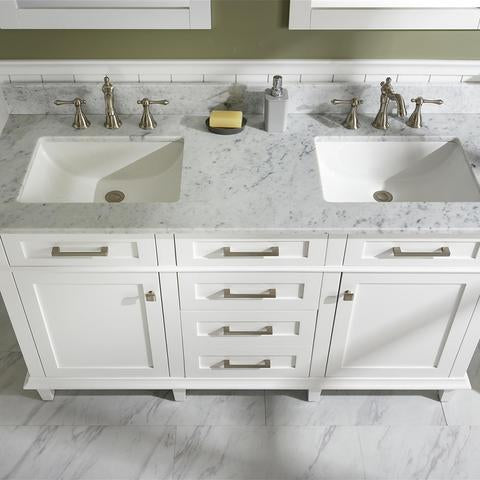 Legion Furniture 60" White Finish Double Sink Vanity Cabinet With Carrara White Top WLF2260D-W