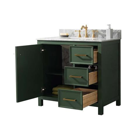 Legion Furniture 36" Vogue Green Finish Sink Vanity Cabinet With Carrara White Top WLF2136-VG