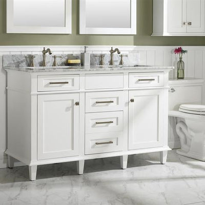 Legion Furniture 54" White Finish Double Sink Vanity Cabinet With Carrara White Top WLF2254-W