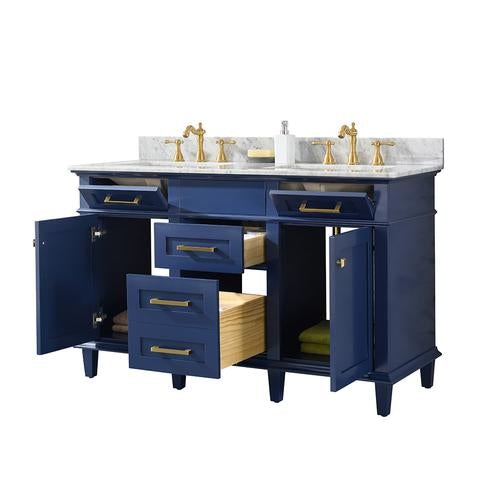 Legion Furniture 54" Blue Finish Double Sink Vanity Cabinet With Carrara White Top WLF2254-B