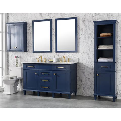 Legion Furniture 54" Blue Finish Double Sink Vanity Cabinet With Carrara White Top WLF2254-B