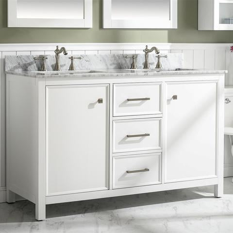 Legion Furniture 54" White Finish Double Sink Vanity Cabinet With Carrara White Top WLF2154-W