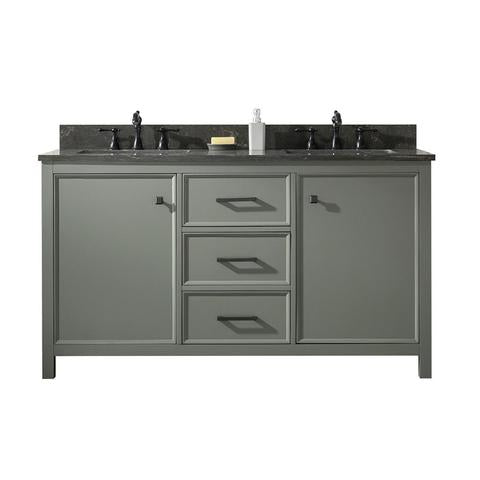 Legion Furniture 60" Pewter Green Finish Double Sink Vanity Cabinet With Blue Lime Stone Top WLF2160DPG