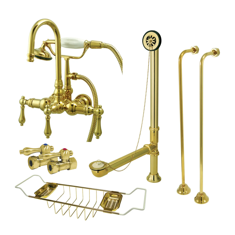 Kingston Brass Vintage Wall Mount Clawfoot Tub Faucet Package with Supply Line