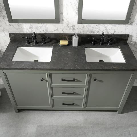 Legion Furniture 60" Pewter Green Finish Double Sink Vanity Cabinet With Blue Lime Stone Top WLF2160DPG