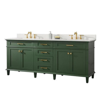 Legion Furniture 80" Vogue Green Double Single Sink Vanity Cabinet With Carrara White Quartz Top WLF2280-VG