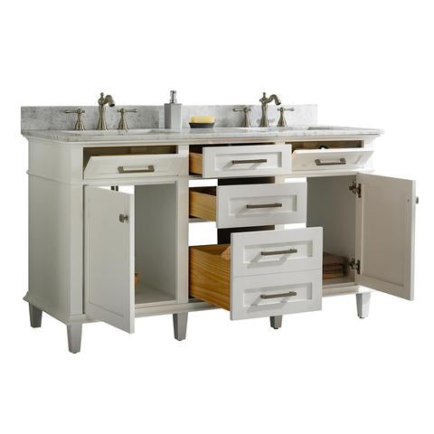 Legion Furniture 60" White Finish Double Sink Vanity Cabinet With Carrara White Top WLF2260D-W