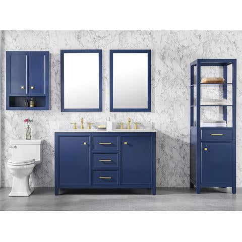 Legion Furniture 54" Blue Finish Double Sink Vanity Cabinet With Carrara White Top WLF2154-B