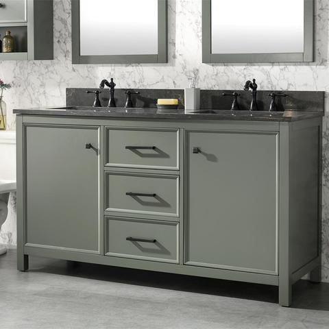 Legion Furniture 60" Pewter Green Finish Double Sink Vanity Cabinet With Blue Lime Stone Top WLF2160DPG