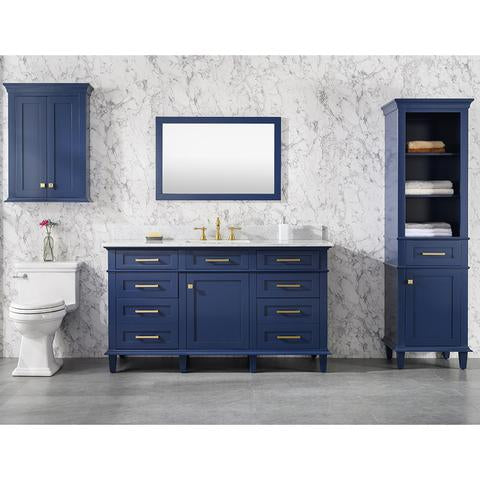 Legion Furniture 60" Blue Finish Single Sink Vanity Cabinet With Carrara White Top WLF2260S-B