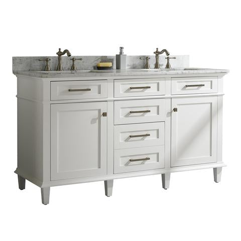 Legion Furniture 60" White Finish Double Sink Vanity Cabinet With Carrara White Top WLF2260D-W