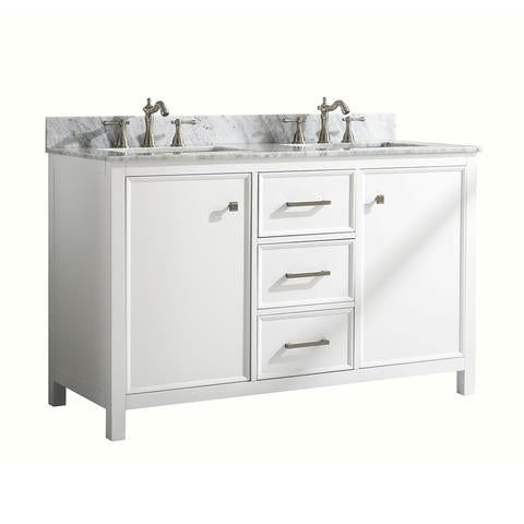 Legion Furniture 54" White Finish Double Sink Vanity Cabinet With Carrara White Top WLF2154-W