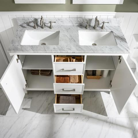 Legion Furniture 54" White Finish Double Sink Vanity Cabinet With Carrara White Top WLF2154-W