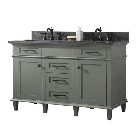 Legion Furniture 54" Pewter Green Finish Double Sink Vanity Cabinet With Blue Lime Stone Top WLF2254-PG