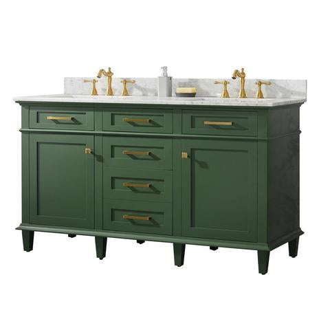 Legion Furniture 60" Vogue Green Finish Double Sink Vanity Cabinet With Carrara White Top WLF2260DVG