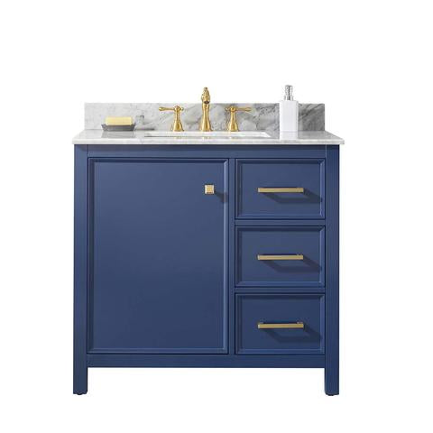 Legion Furniture 36" Blue Finish Sink Vanity Cabinet With Carrara White Top WLF2136-B