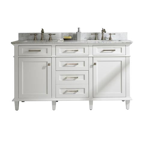 Legion Furniture 60" White Finish Double Sink Vanity Cabinet With Carrara White Top WLF2260D-W
