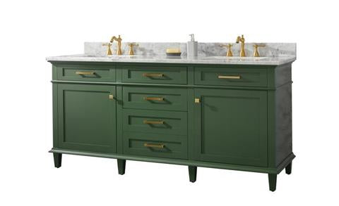 Legion Furniture 72" Vogue Green Double Single Sink Vanity Cabinet With Carrara White Top WLF2272-VG